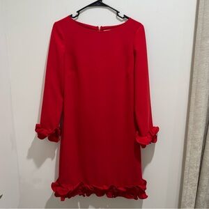 STS Sail to Sable Red Ruffle Hem Shift Dress Long Sleeve Preppy Size 4